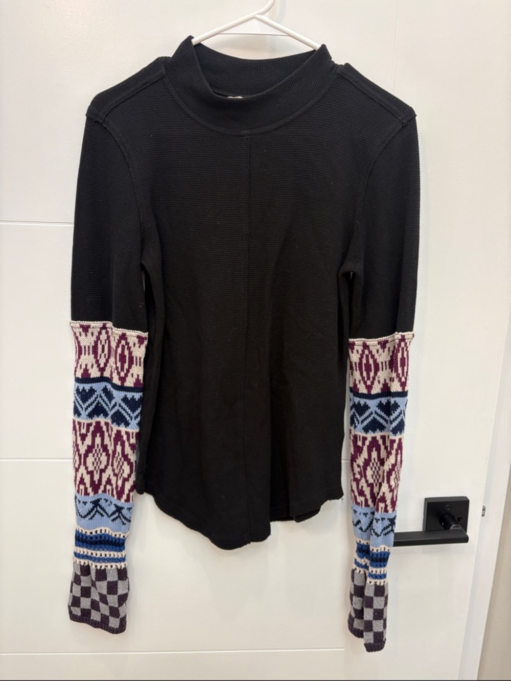 We the Free Black Women's Long-Sleeve Top with Knit Patterned Sleeves